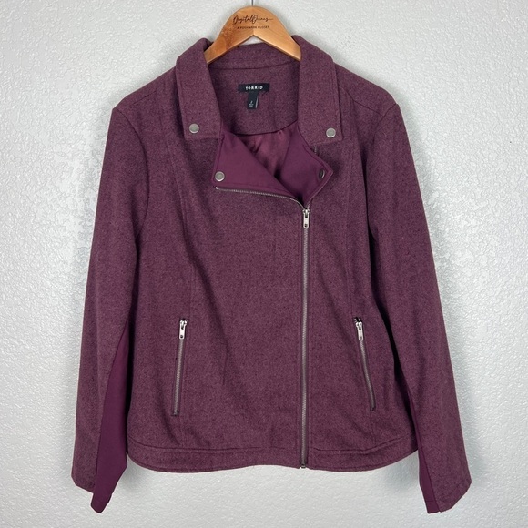 Torrid Purple Moto Jacket 2X - Stretch Knit Panels, Full Zip, Flannel Coat, EUC - Picture 4 of 12